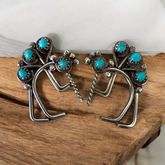 Vintage Zuni Snake Eye Kokopelli Stud Earrings - Picture 1 of 3